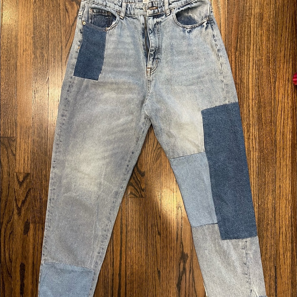 Urban Outfitters BDG Mom Highrise Washed Patchwork Blue Jeans
